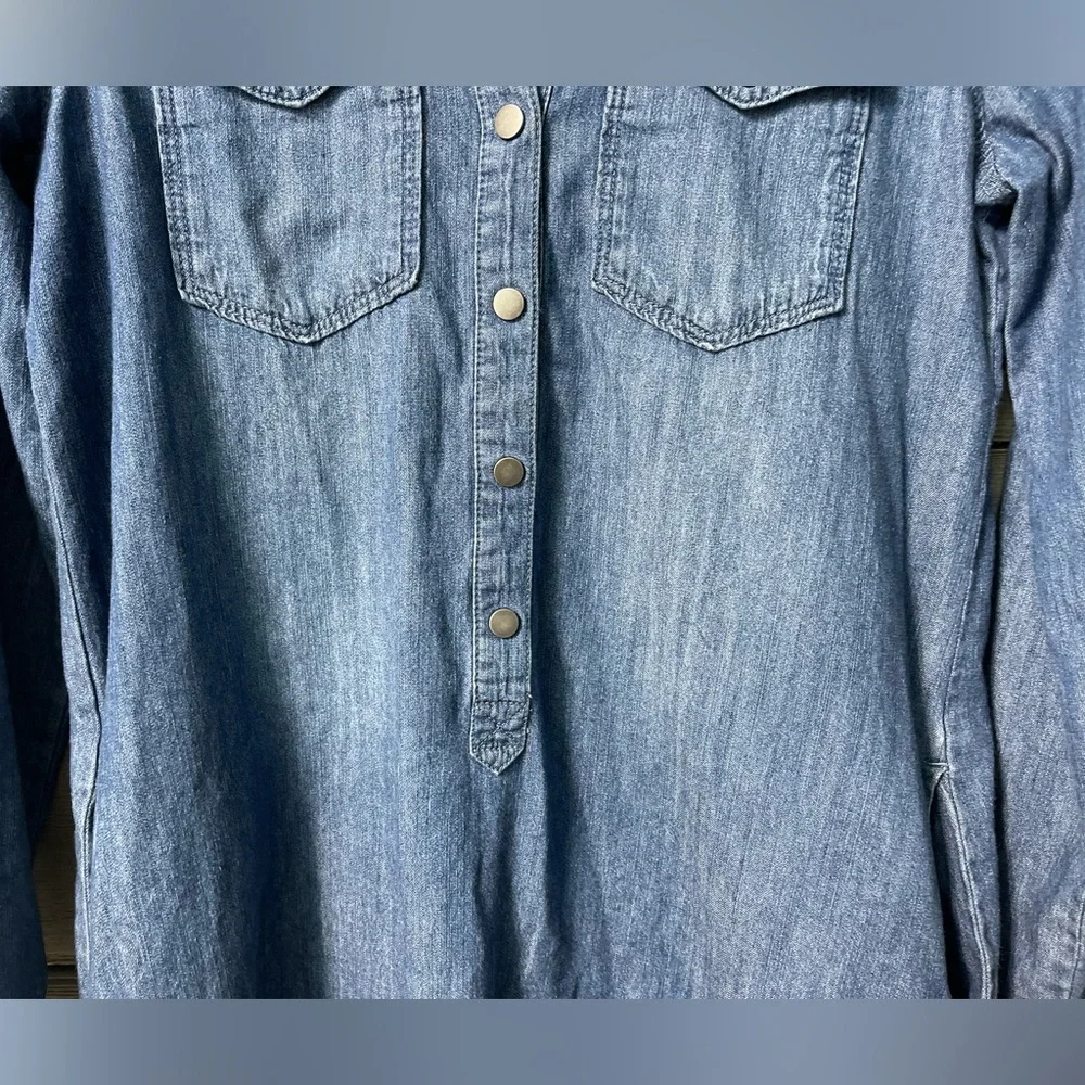 White House Black Market Long Sleeve Denim Button Up Jean Dress Sz 00 - Picture 8 of 15